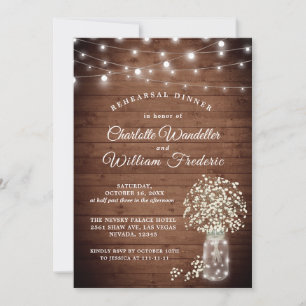 Baby's Breath Mason Jar Rustic Rehearsal Dinner Invitation