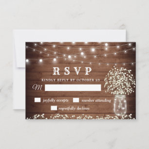 Baby's Breath Mason Jar Rustic RSVP Card