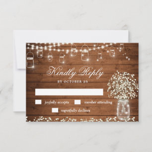Baby's Breath Mason Jar Rustic RSVP Card
