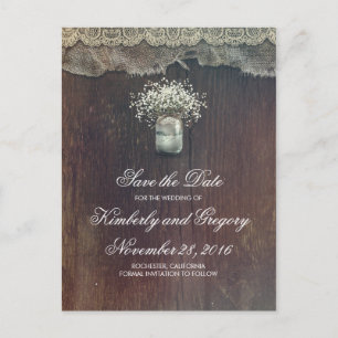Baby's Breath Mason Jar Rustic Save the Date Announcement Postcard
