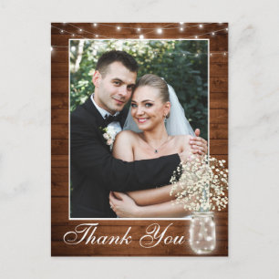 Baby's Breath Mason Jar Rustic Thank You Photo Postcard