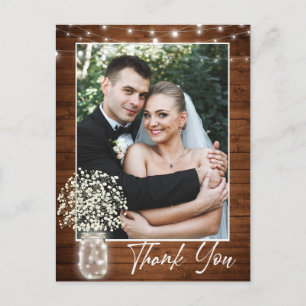 Baby's Breath Mason Jar Rustic Thank You Photo Postcard