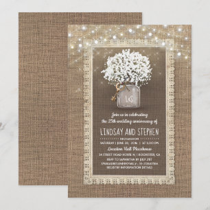 Baby's Breath Mason Jar Rustic Wedding Anniversary Invitation