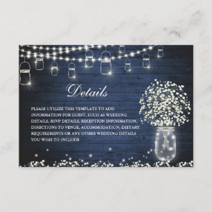 Baby's Breath Mason Jar Rustic Wedding Details Enclosure Card