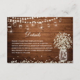 Baby's Breath Mason Jar Rustic Wedding Details Enclosure Card
