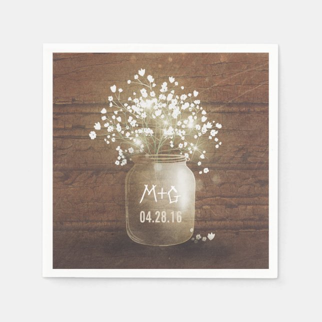 Baby's Breath Mason Jar Rustic Wedding Napkin (Front)