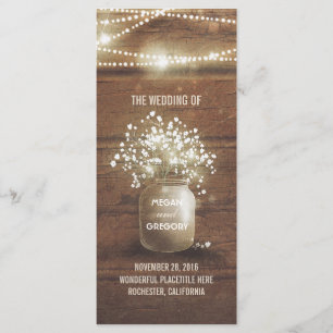 Baby's Breath Mason Jar Rustic Wedding Programs