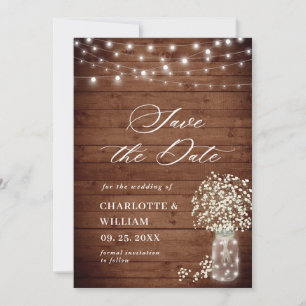 Baby's Breath Mason Jar Rustic Wedding QR code Save The Date