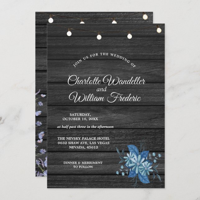 Baby's Breath Mason Jar Rustic Wood Wedding Invita Invitation (Front/Back)