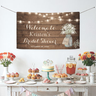 Baby's Breath Mason Jar String Light Bridal Shower Banner