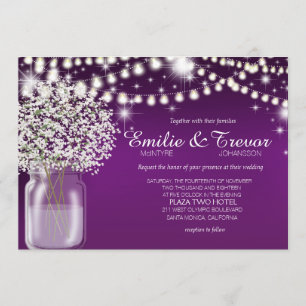 Baby's Breath Mason Jar String Lights purple Invitation