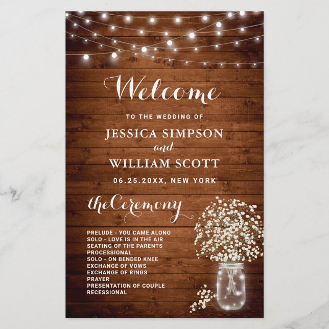 Baby's Breath Mason Jar Wedding Ceremony Program (Front)