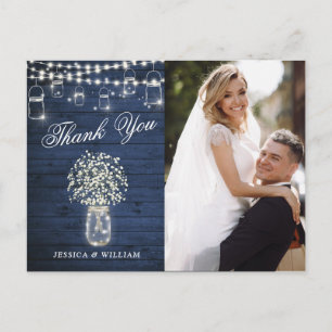 Baby's Breath Mason Jar Wedding Photo Thank You Postcard