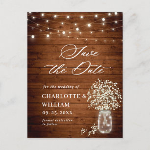 Baby's Breath Mason Jar Wedding Save the Date Postcard