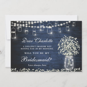 Baby's Breath Mason Jar  Will You Be My Bridesmaid Invitation