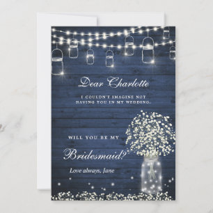 Baby's Breath Mason Jar  Will You Be My Bridesmaid Invitation