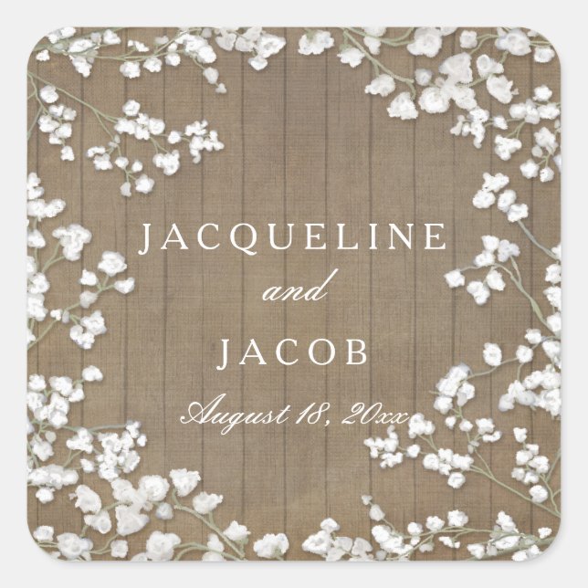 Baby's Breath Modern Rustic Country Western Wreath Square Sticker (Front)