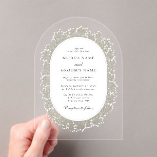 Baby's Breath Monogram Gypsophila Floral Wedding Acrylic Invitations