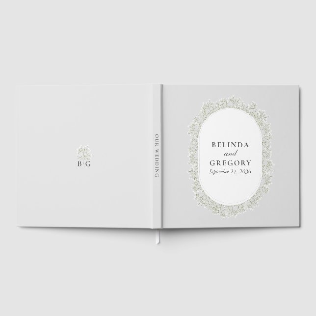 Baby's Breath Monogram Gypsophila Floral Wedding Guest Book (Full)