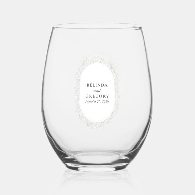 Baby's Breath Monogram Gypsophila Floral Wedding Stemless Wine Glass (Front)