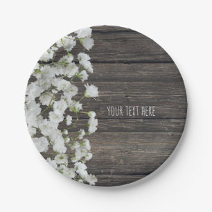 Baby's Breath on Rustic Wood Country Wedding Paper Plate