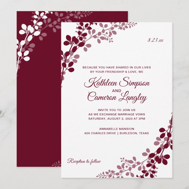 Baby's Breath or Vines Wedding Invites | Marsala (Front/Back)