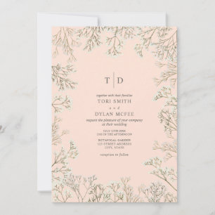 Baby's Breath Peach Monogram Wedding Invitation