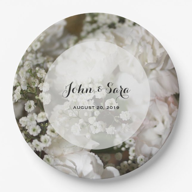 Baby's Breath Photo, Personalized Wedding Paper Plate (Front)