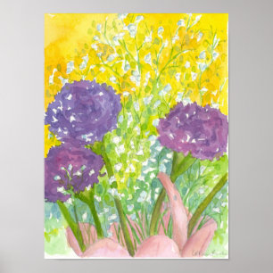 Baby's Breath Purple Flower Bouquet Poster