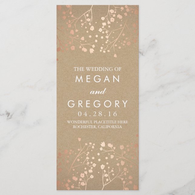Baby's Breath Rose Gold and Kraft Wedding Programs (Front)