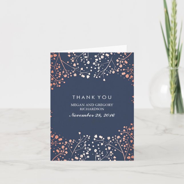 Baby's Breath Rose Gold Effect Wedding Thank You (Front)