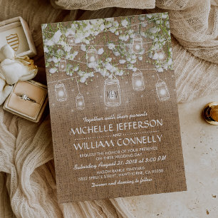 Baby's Breath Rustic Burlap Wedding Invitation