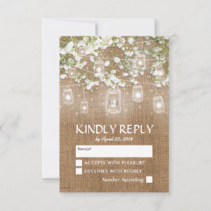 Baby's Breath Rustic Burlap Wedding RSVP Card