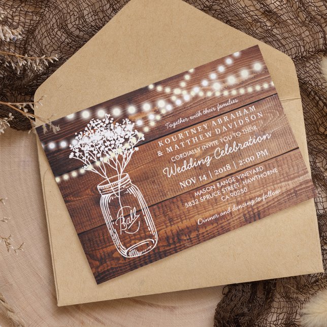 Baby's Breath Rustic Country | Mason Jar Wedding Invitation (Creator Uploaded)