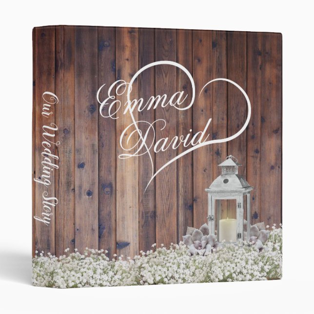 Baby's Breath Rustic Floral Lantern Wedding Album Binder (Front/Spine)