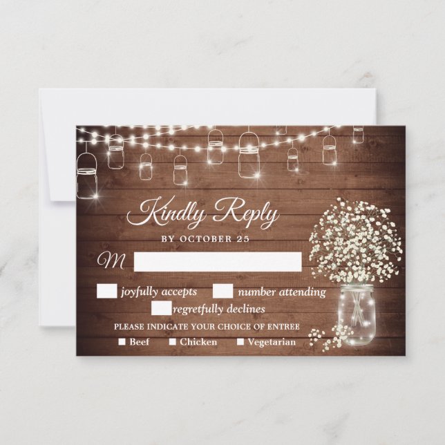 Baby's Breath Rustic RSVP Card with Meal Choice (Front)