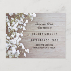 baby's breath rustic save the date announcement postcard