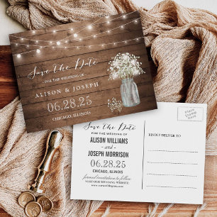Baby's Breath Rustic String Lights Save the Date Postcard