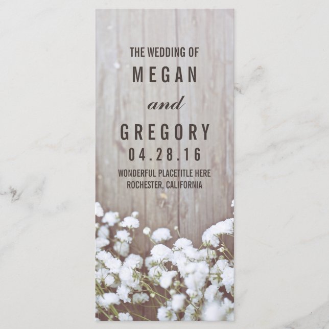 Baby's Breath Rustic Wedding Programs (Front)