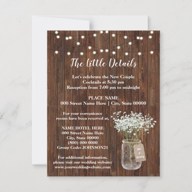 Baby's Breath Rustic Western Wedding Insert Card (Front)