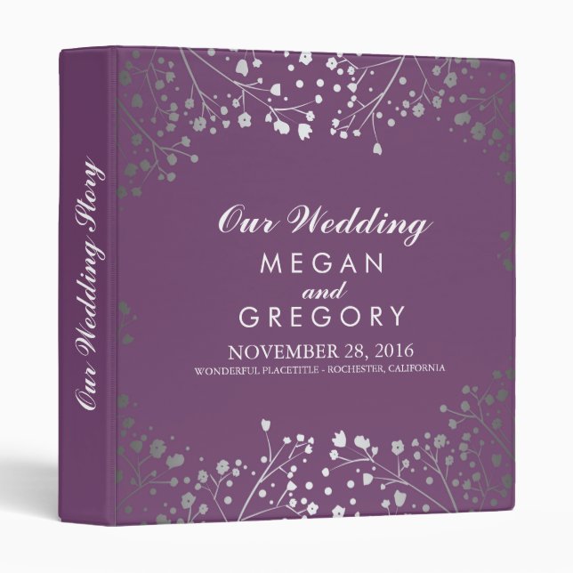Baby's Breath Silver and Amethyst Wedding Binder (Front/Spine)
