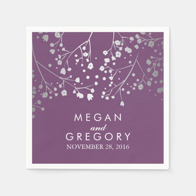 Baby's Breath Silver and Amethyst Wedding Napkin (Front)