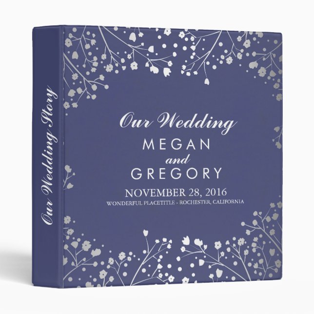 Baby's Breath Silver and Navy Wedding Binder (Front/Spine)