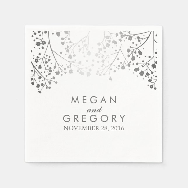 Baby's Breath Silver and White Wedding Napkin (Front)