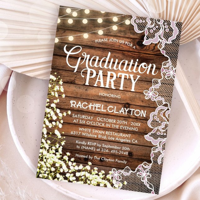 Baby's Breath String Lights & Lace Graduation Invitation (Creator Uploaded)
