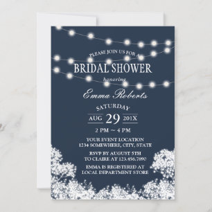 Baby's Breath & String Lights Navy Bridal Shower Invitation