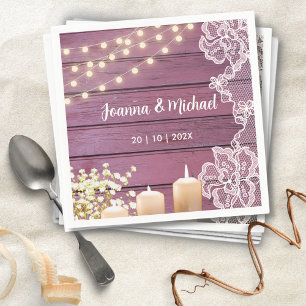 Baby's Breath & String Lights Rustic Pink Wedding Napkin