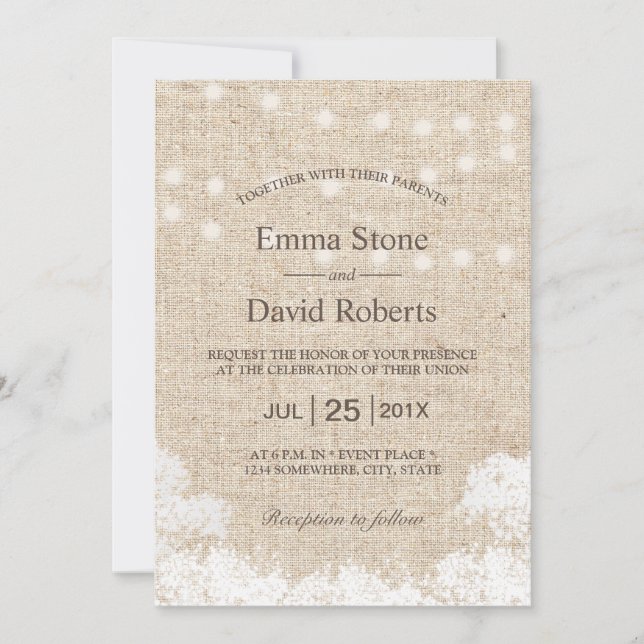 Baby's Breath & String Lights Rustic Wedding Invitation (Front)