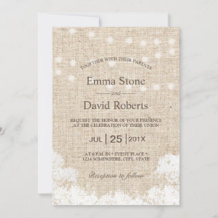 Baby's Breath & String Lights Rustic Wedding Invitation