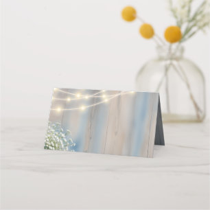 Babys Breath String of Lights wood Place card